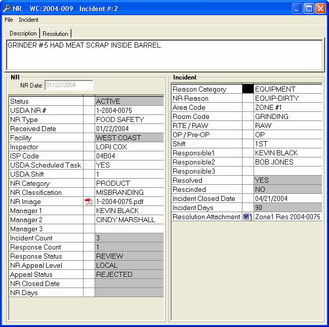 LabSoft LIMS NR Figure 2 - Incidents