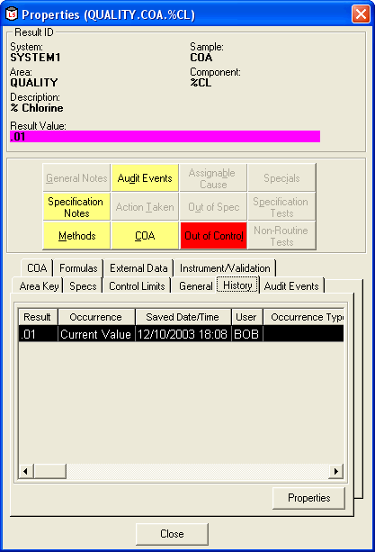 LabSoft LIMS Results Entry Figure 2 Properties
